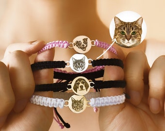 Personalisiertes Tier Portrait Bettelarmband • Personalisiertes Tier Portrait Armband • Gravur Katzen Portrait • Geschenk bei Verlust des Haustieres • Haustier Erinnerungsgeschenk