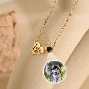 Paw Name Projection Necklace with Heart • Pet Name Photo Projection Necklace • Picture Inside Jewelry•Pet Memorial Gift•Gifts for Pet Lovers