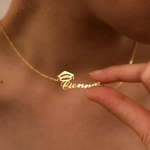 Personalized Graduation Name Necklace • 2025 Bachelor Cap Necklace • Custom High School • Custom Graduate Cap Pendant • Graduation Gift