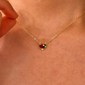 Lovers Birthstone Matching Heart Necklace • Minimalist Heart Birthstone Necklace • Gift For Girlfriend • Love Gift • Anniversary Gift