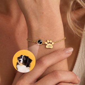 Engraved Paw Print with Photo Bracelet •Pet Name Bracelet with Photo •Personalized Pet Projection Bracelet •Pet Lover Gift•Pet Memorial Gift