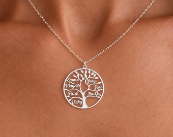 Tree of Life Necklace • Engraved Family Name Necklace • Personalized Name Necklace • Multiple Names Necklace •Gift for Family • Gift for Mom