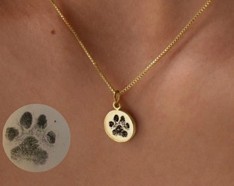 Paw Print Necklace•Pet Lover Gift•Personalized Dog Cat Nose Paw Print Jewelry•Engraved Name•Memorial Loss•Animal Adoption•Pet Photo Necklace