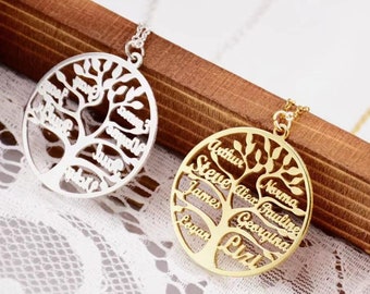 Engraved Family Name Necklace • Personalized Name Necklace • Tree of Life Necklace •Multiple Names Necklace •Gift for Family • Gift for Mom