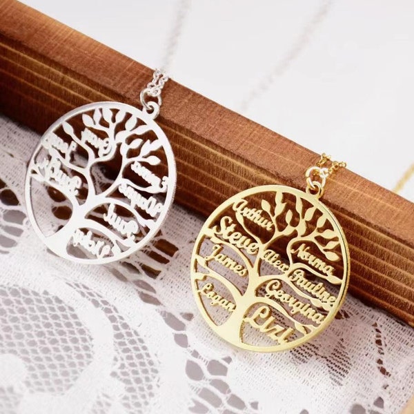 Engraved Family Name Necklace • Personalized Name Necklace • Tree of Life Necklace •Multiple Names Necklace •Gift for Family • Gift for Mom