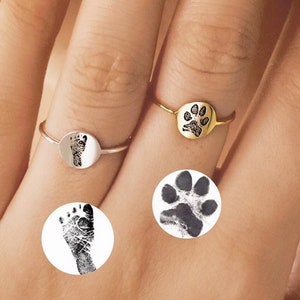 Baby Footprint Gift• New Mom Gift • Initial Ring • Actual Paw Engrave Ring•Infant Loss• Cat Lover Jewelry• Baby Shower Gift•Pet Lover Gift