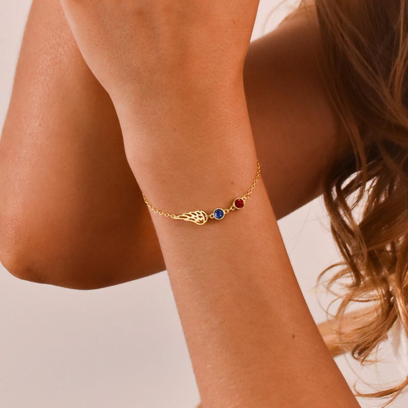 Änglavingearmband med födelsesten • Änglavingearmband med födelsesten • Minnesvingearmband för mamma • Förlust av närstående • Missfallssmycken bild 6