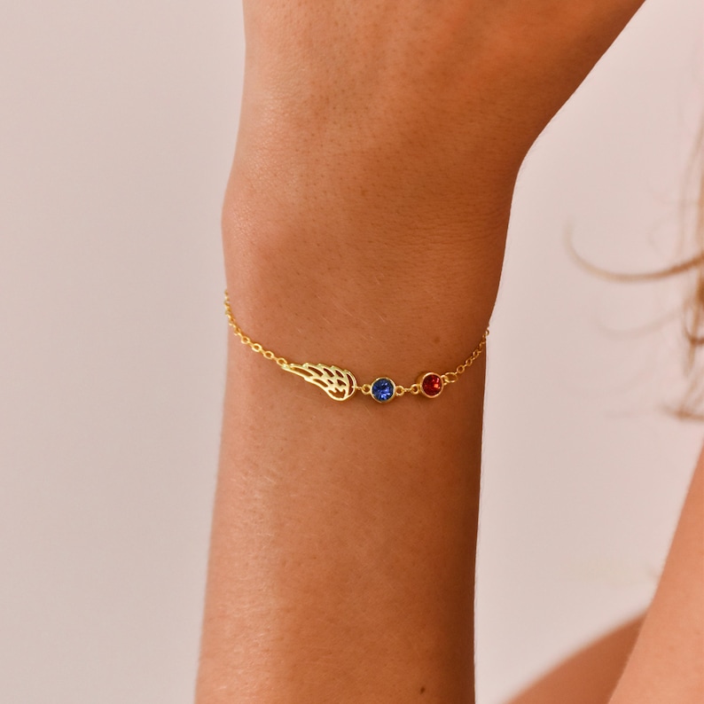 Änglavingearmband med födelsesten • Änglavingearmband med födelsesten • Minnesvingearmband för mamma • Förlust av närstående • Missfallssmycken bild 4