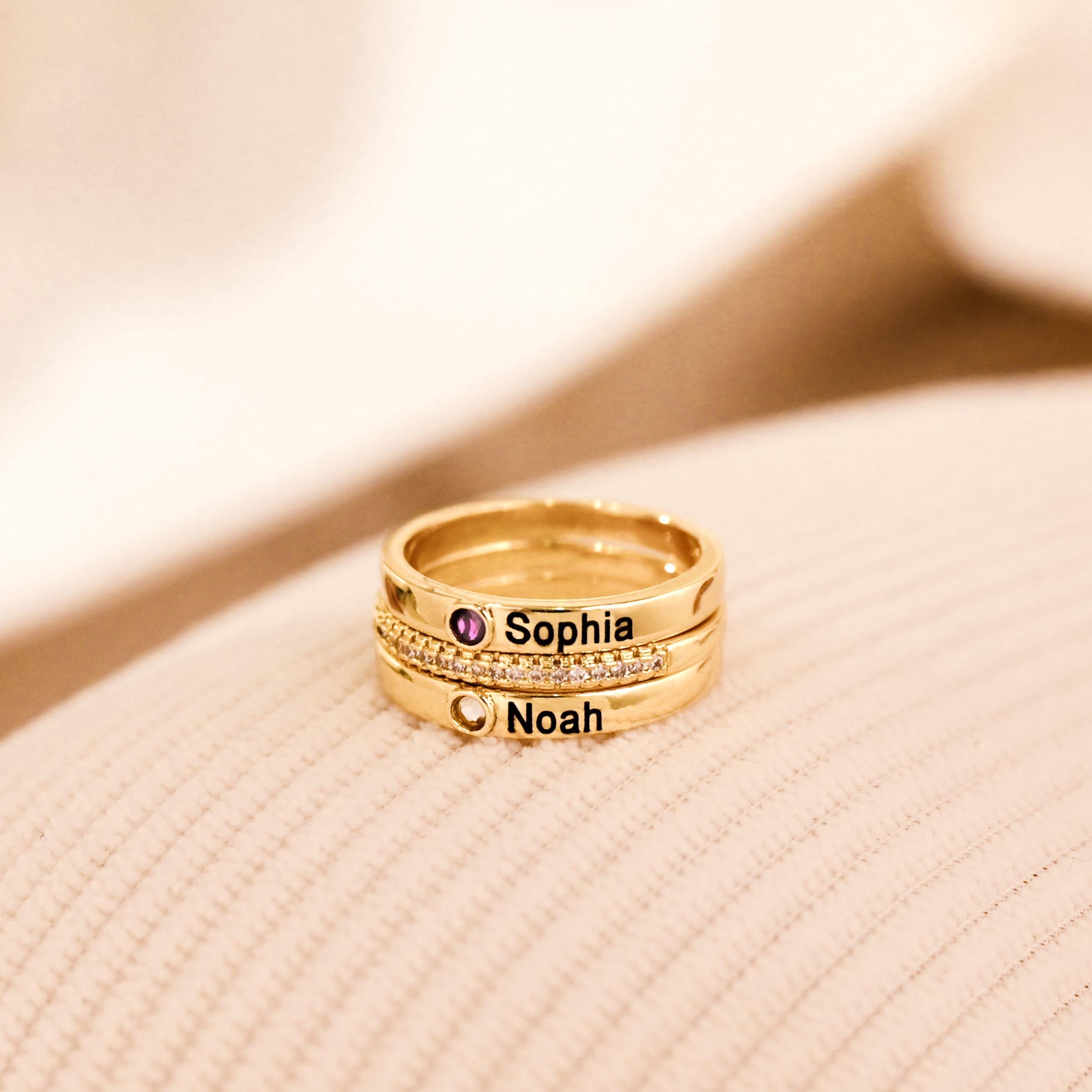 Family Birthstone Ring • Stacking Name Ring • Custom Engraved ...