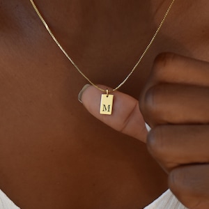 Delicado collar con etiqueta inicial •Colgante con etiqueta personalizada •Colgante con letra minimalista •Regalo de aniversario•Collar con dijes•Regalo para ella•Día de la Madre