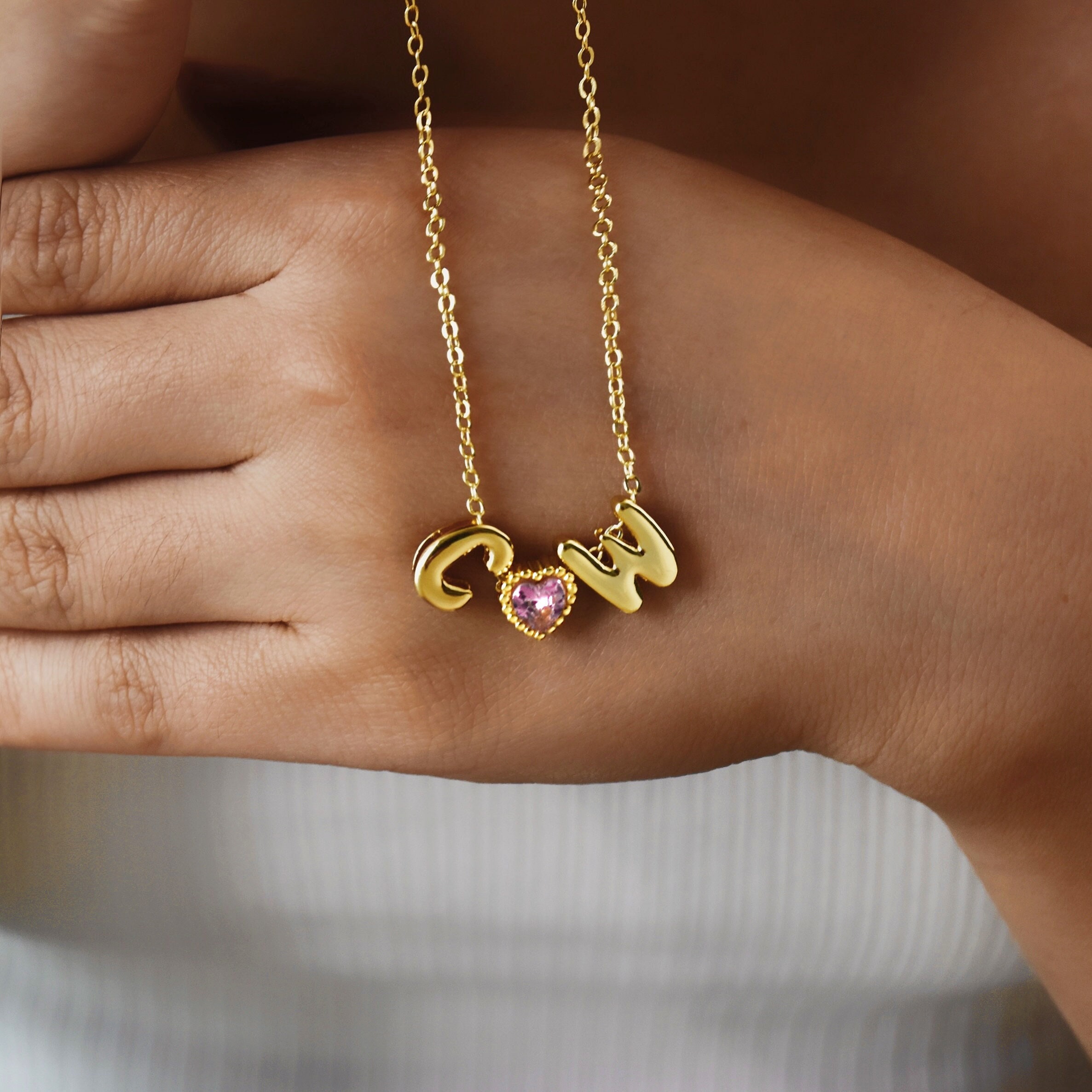 Personalized Balloon Initial Necklace with Birthstone - Custom 3D Bubble Letter | Perfect Gift for Mother's Day, Bridesmaids, and More