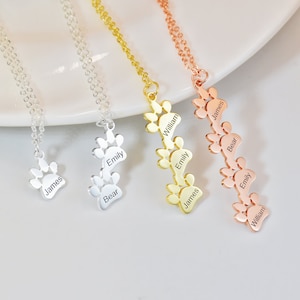 Collier prénom avec empreintes de pattes Cadeau pour amoureux des animaux Collier patte minimaliste Collier pour animal de compagnie Collier pattes de chat Collier pattes de chien Perte commémorative image 3