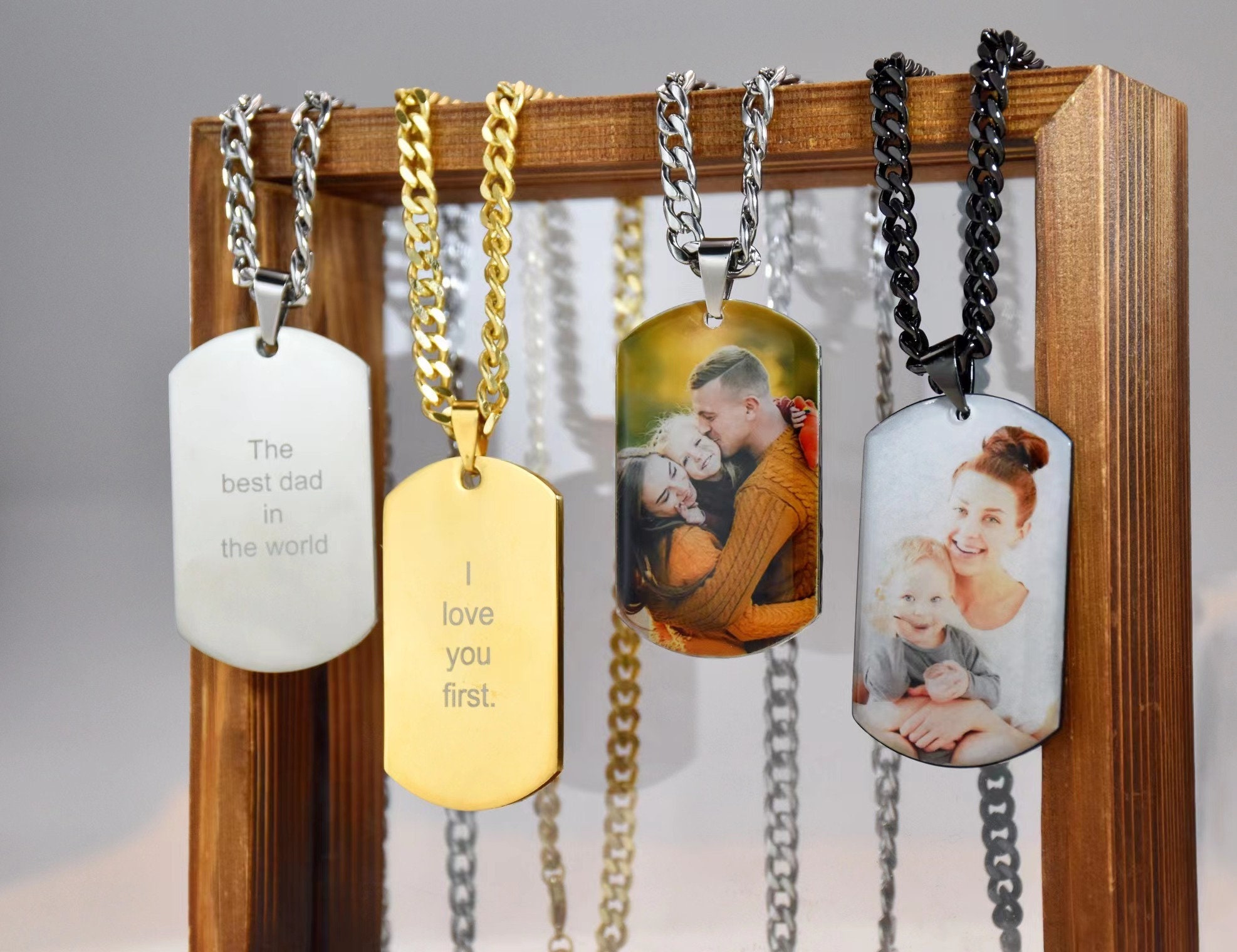 Collar Personalizado Con Foto - Placa De Identificación Grabada Con Imagen Y Texto, Regalo Para Papá, Marido O Novio