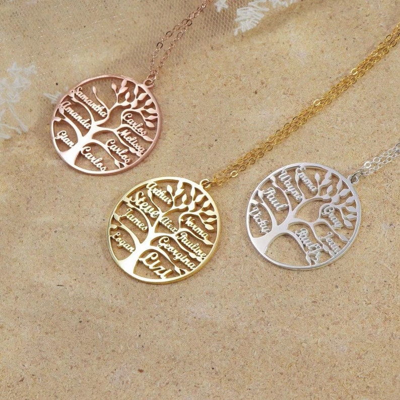 Collier prénom gravé Collier prénom personnalisé Collier arbre de vie Collier prénoms multiples Cadeau pour la famille Cadeau pour maman image 8