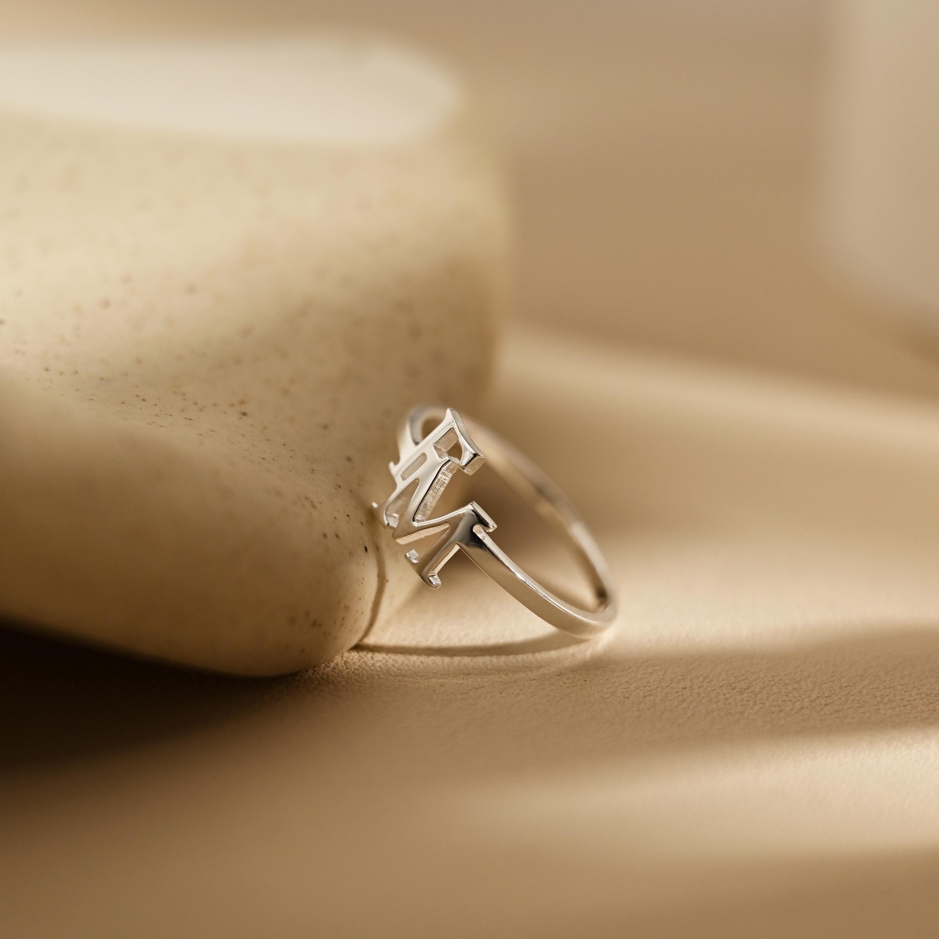 Stackable Iniitals Rings Double Initial Ring •couple Initials Ring •custom Letter Ring •skinny ...