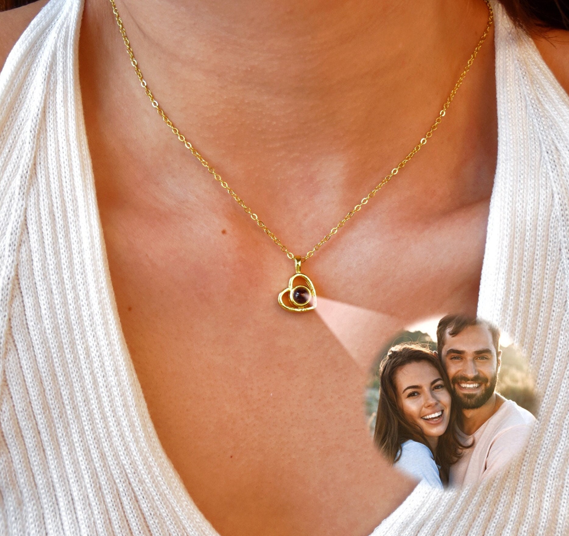 Godchoices Personalized Couple Necklace Set with Photo Love Heart Matching  Photo Necklace Sterling Silver Couples Photo Projection Necklace for