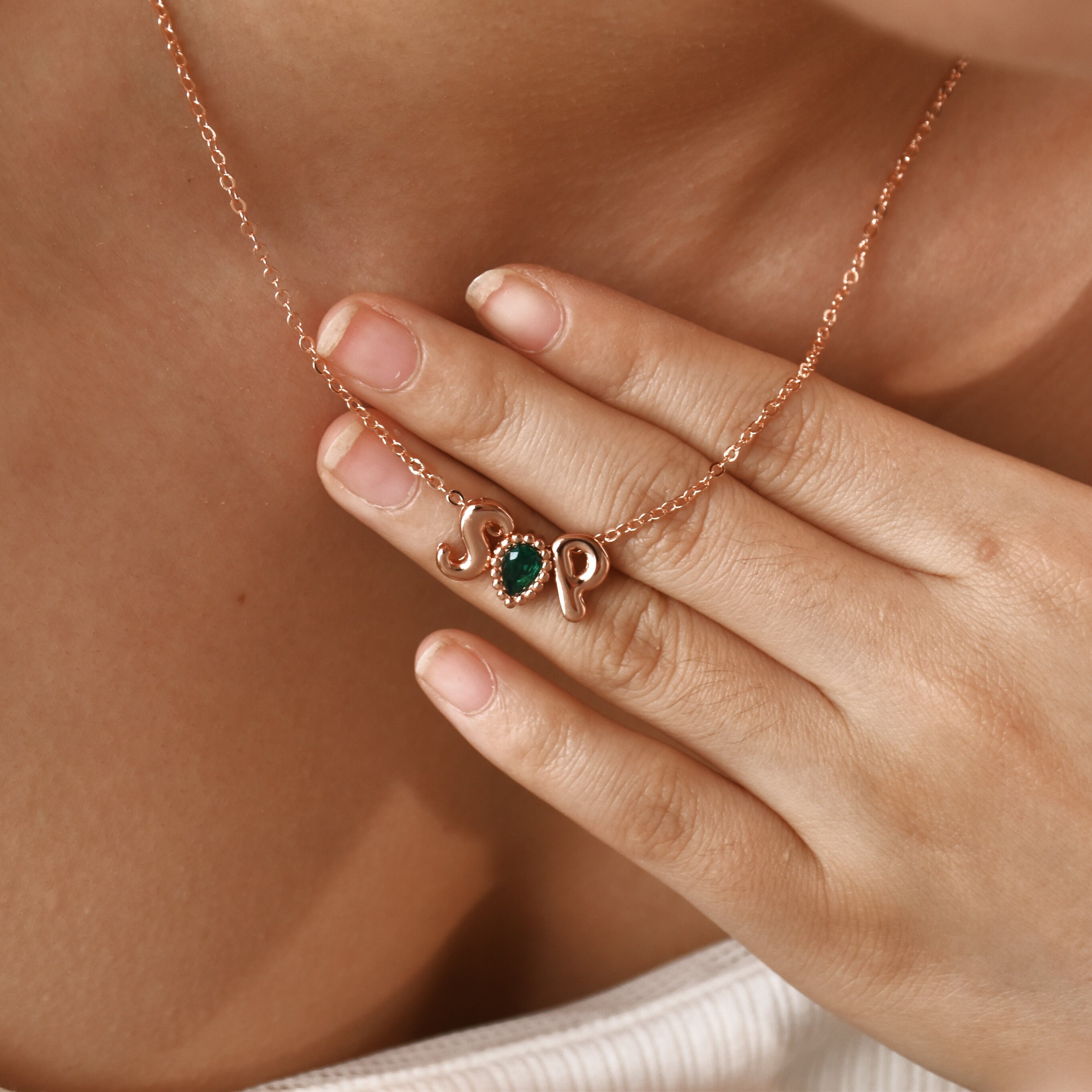 Personalized Birthstone Necklace with 3D Initial - Custom Bubble Letter Charm | Gift for Her