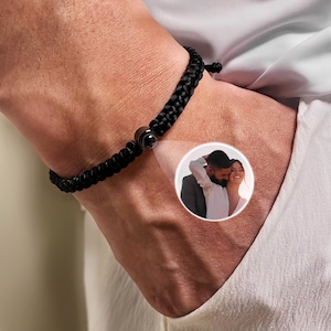 Customized Photo Projection Bracelet • Braided Rope Bracelet • Picture Inside Jewelry • Gift for Him • Memorial Gift