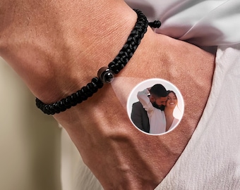 Customized Photo Projection Bracelet • Braided Rope Bracelet • Picture Inside Jewelry • Gift for Him • Memorial Gift
