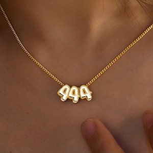 Colar com número de anjo 3D • Colar com data da sorte • Colar 444 • Colar com nome de bolha dourada • 444.777.888 • Presente de Dia das Mães • Presentes de Natal