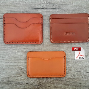 Patrones de billetera delgada para tarjetas en PDF, 3 patrones diferentes, plantilla para porta tarjetas de cuero, bolsillo frontal hecho a mano, estuche para tarjetas de crédito de cuero DIY