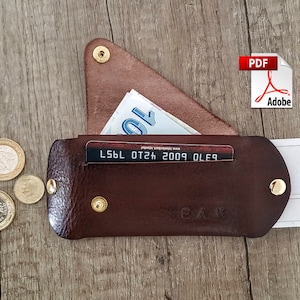 Padrão de carteira de origami com vários bolsos, carteira dobrável com aba sem costura, faça você mesmo, modelos de capa de cartão de couro, carteiras de couro artesanais em PDF