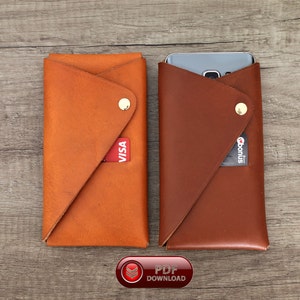 Modèle de portefeuille en cuir pour iPhone en PDF, modèle de coque de téléphone à rabat, long portefeuille sans couture, facile à faire avec une pochette pour cartes, support pour téléphone numérique à faire soi-même