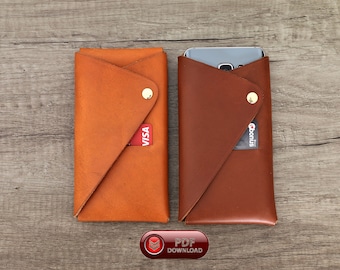 Leather iPhone Wallet Pattern PDF phone case template flap fold no stitched long wallet make easy money card sleeve digital phone holder DIY