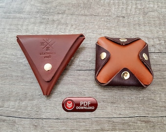 Origami coin purses Pattern Square and Triangular Coin wallet PDF Leather goods template download Key pouches make Best leather accessories