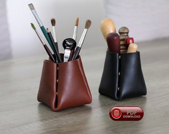 Origami PDF Vase pattern Leather pencil case template plant holders template no stitch leather pen box, DIY flower wase Office decor gifts