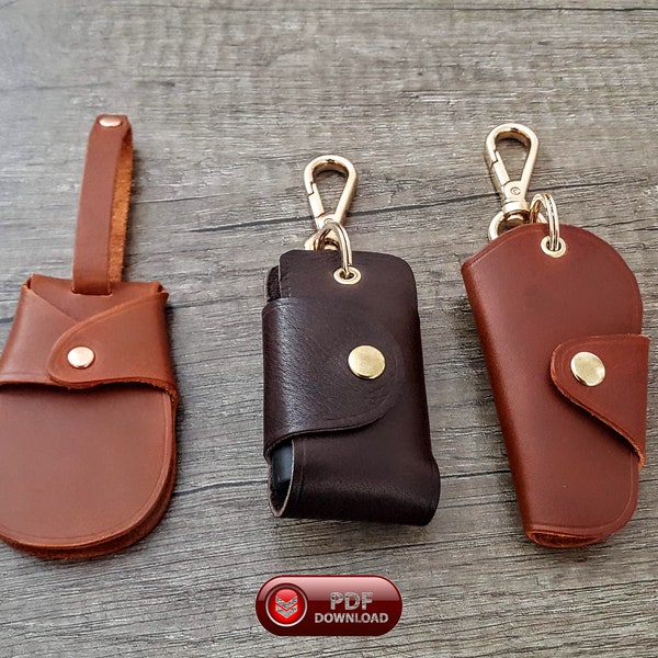 Leather Key Fob, Keychain patterns, 3 Different PDF Key bag template make Digital DIY leather crafting template, origami Key pouche pattern