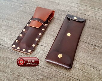 PDF leather pen case pattern, eyeglass holder template, non stitched origami pattern, DIY leather pen purses accessories make leather goods