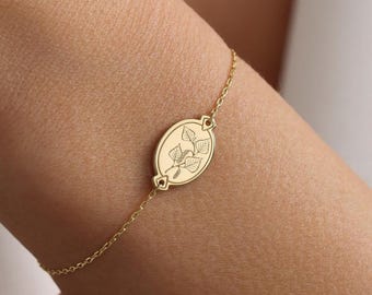 Sterling Silver Birth Flower Bracelet: Personalized Floral Jewelry