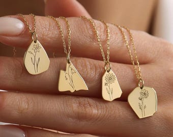 Sterling Silver Birth Flower Pendant Necklace, Personalized Gift