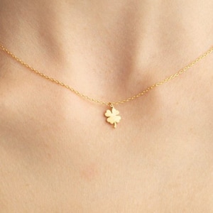 14k Gold Clover Necklace, 4 Leaf Clover Necklace, Tiny Silver Four Leaf Clover Necklace, Christmas Gift, Gift for Her Good Luck Pendant