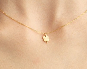 14k Gold Clover Necklace, 4 Leaf Clover Necklace, Tiny Silver Four Leaf Clover Necklace, Christmas Gift, Gift for Her Good Luck Pendant