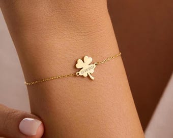 Gepersonaliseerde sterlingzilveren klaverarmband - geboortesteenbedel