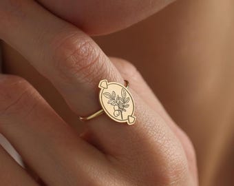 Personalized Sterling Silver Birth Flower Ring - Floral Jewelry Gift