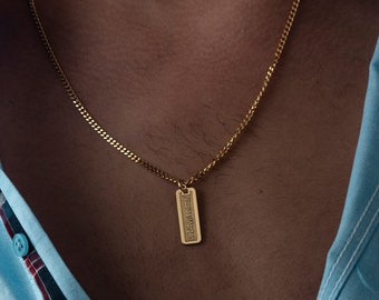 Gold Plated Sterling Silver Bar Necklace - Personalized Mens Jewelry