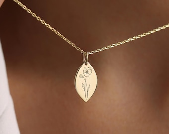 Tiny Birth Flower Necklace • Gold, Silver Floral Jewelry Wild Flowers Memorial Gift for Her