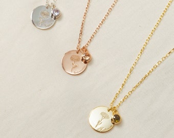 Birth Flower Necklace: Sterling Silver Personalized Birthstone Charm