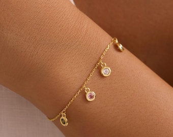 Sterling Silver Family Birthstone Bracelet - Personalized Mother's Jewelry