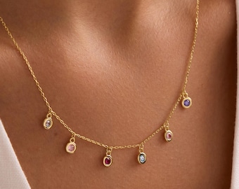 Sterling Silver Family Birthstone Necklace: Personalized Mother's Gift