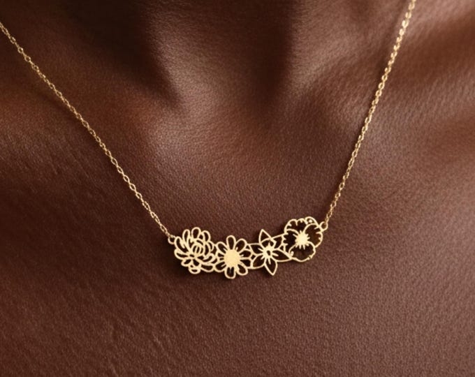Featured listing image: Personalized Birth Flower Necklace, Custom Family Floral Jewelry