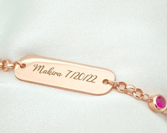 Pulseira personalizada com pedra de nascimento para bebê menina: prata esterlina, ouro