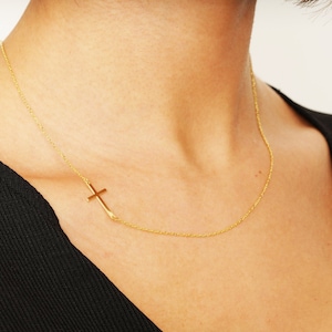 14k Gold Sideways Cross Necklace, 14k Gold filled Cross Necklace, Cross Jewelry, Sideways Necklace, Handmade Jewelry, Gifts for Her