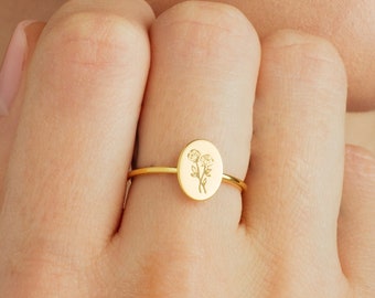 Bague fleur de naissance • Cadeau de Noël • Bague florale • Cadeau de demoiselle d'honneur • Bague minimaliste • Bague maman délicate • Chevalière florale