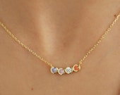 14K Solid Gold Family Birthstone Necklace: Personalized Mother's Jewelry