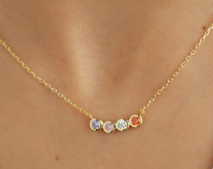 Featured listing image: 14K Solid Gold Family Birthstone Necklace, Birthstone Gift, Christmas Gift, Bridesmaid Gift, Gift for Mom, Birthday Gift, Birthstone Jewelry
