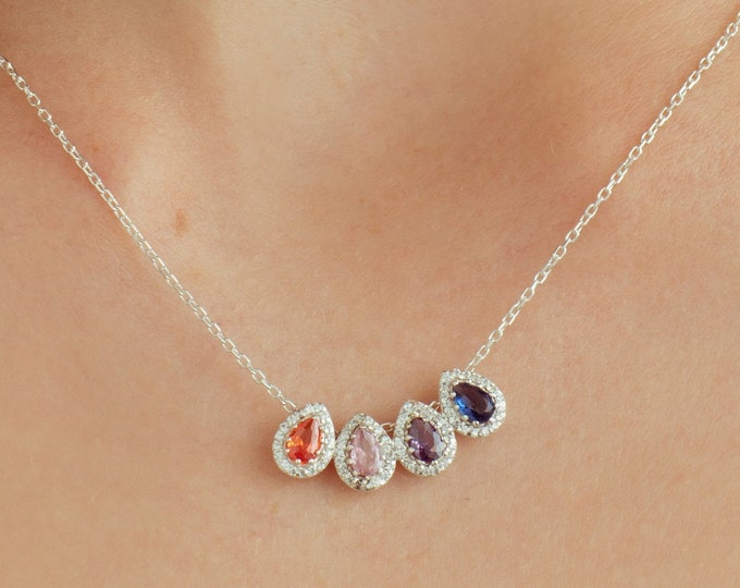 Featured listing image: Sterling Silver Family Birthstone Necklace: Personalized Gemstone Jewelry